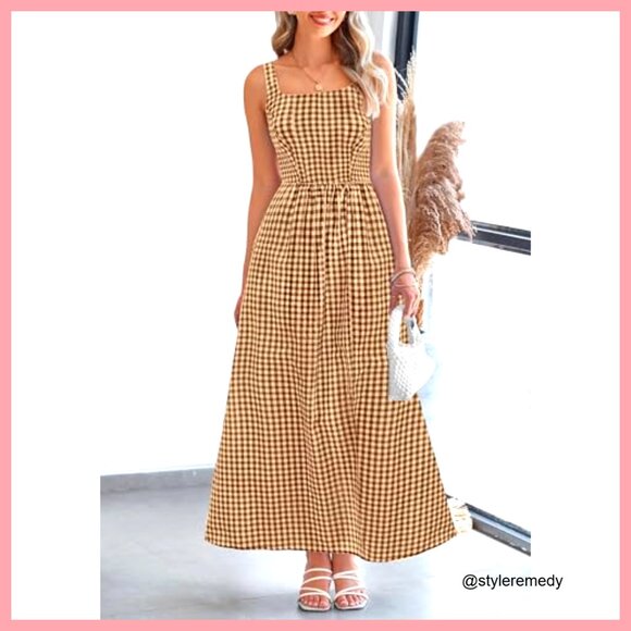 Summer Maxi Dress Spaghetti Strap Square Neck A-Line Pockets Casual Beach - Picture 3 of 7